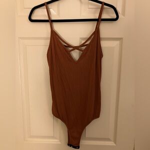 Wet seal strappy chest burnt rust orange bodysuit large L